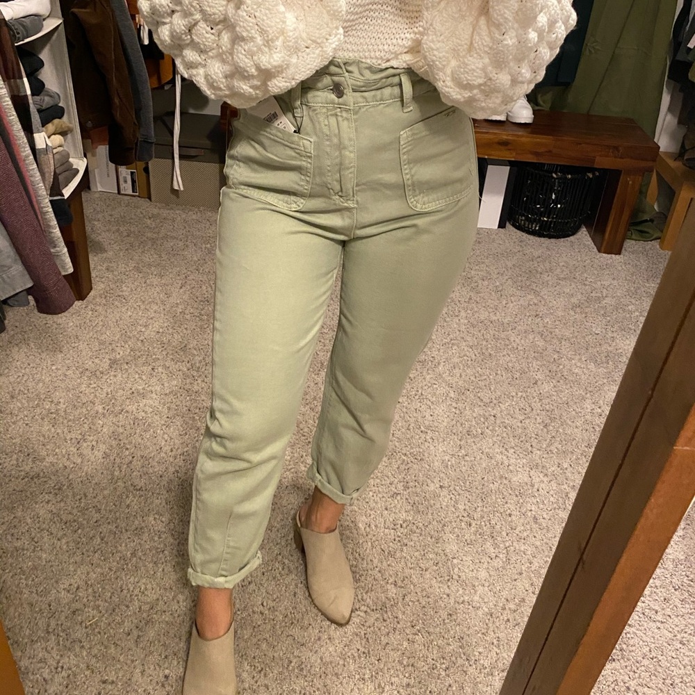 Zara light green scrunch waist jeans